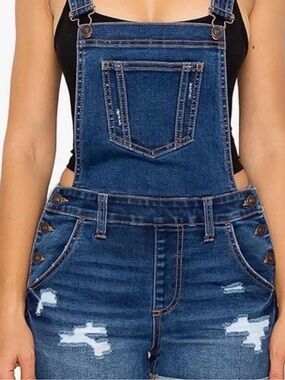 Wax Jean Dark Blue Distressed Women's Denim Overalls